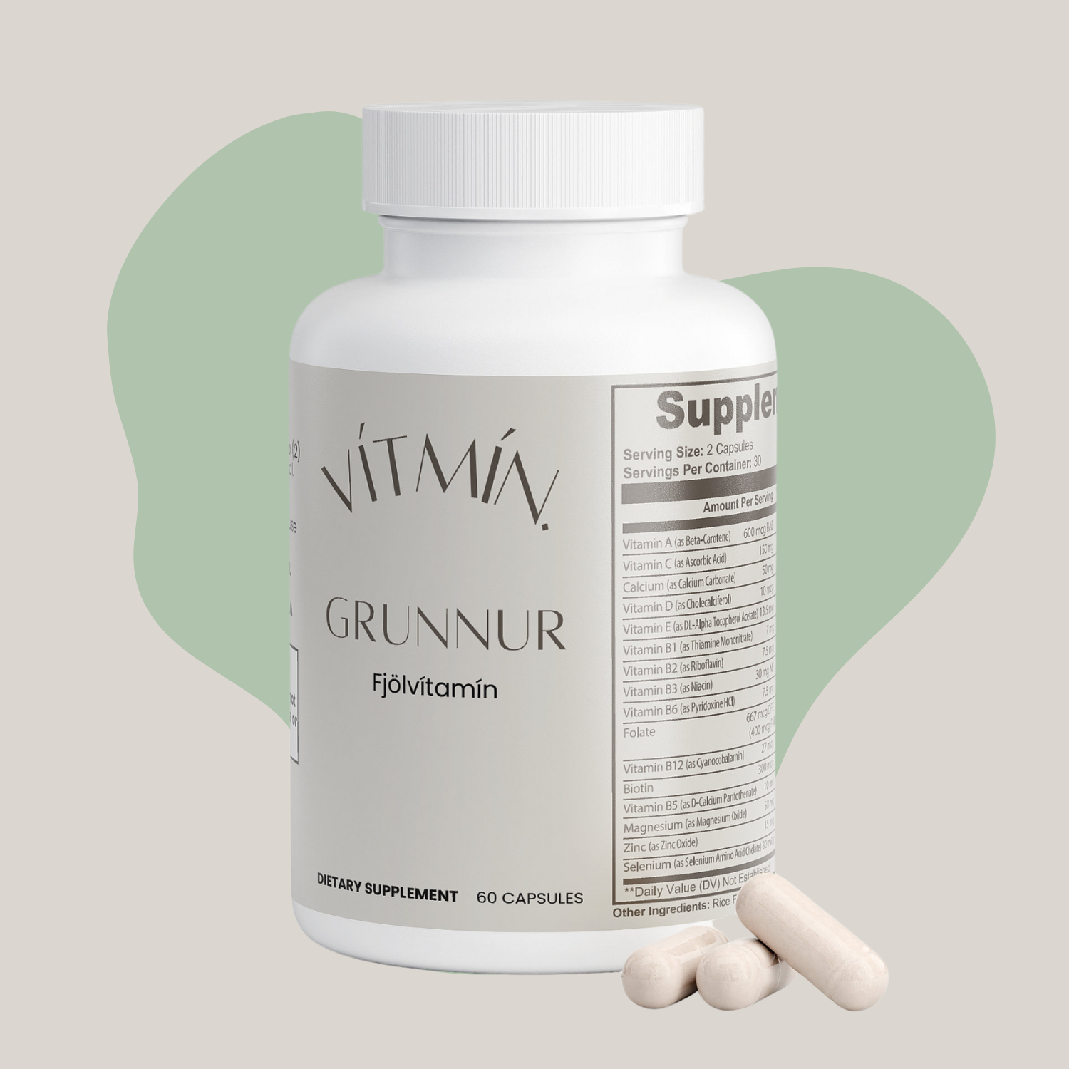 Grunnur fjölvítamín fyrir konur á Íslandi – náttúrulegt val fyrir daglega heilsu og vellíðan.
