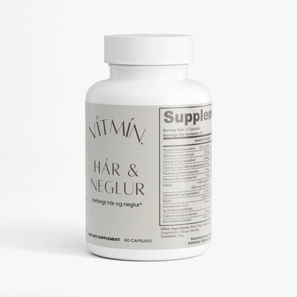 Hár & Neglur vítamín fyrir konur – styrkir hárvöxt, sterkar neglur, heilbrigð húð með Biotin og steinefnum.